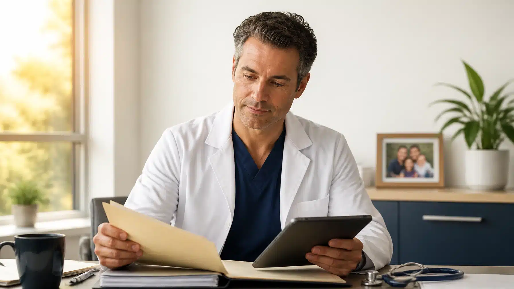 A physician reviewing practice financial statements
